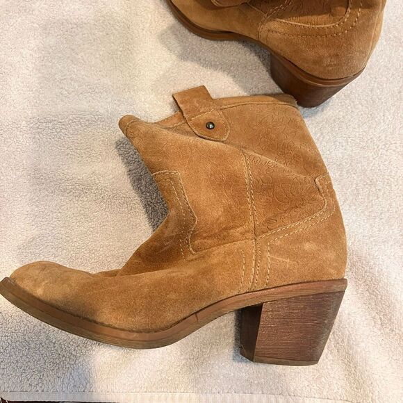 Limelight Brown Ankle Boots Floral Leather Womens 9 Block Heel Cowgirl Western - Picture 2 of 11